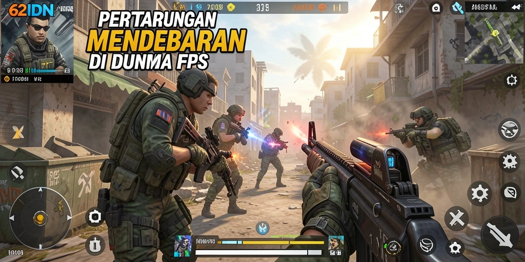 Tampilan seru dan intens gameplay FPS di 62IDN.