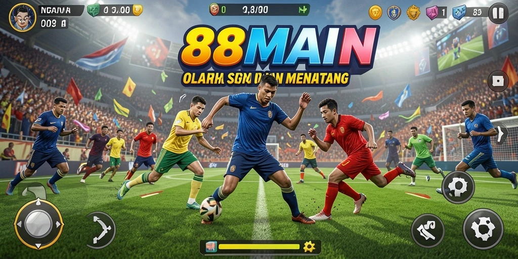 Tampilan gameplay seru dalam aplikasi 88MAIN yang menampilkan aksi olahraga.