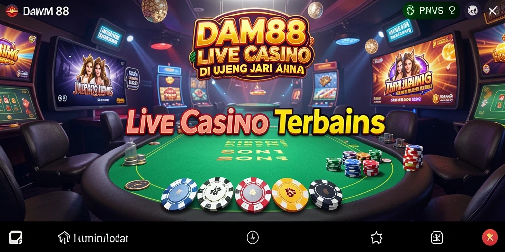 Screenshot gameplay Live Casino di DAM88 menunjukkan dealer profesional dan suasana permainan yang mengasyikkan.