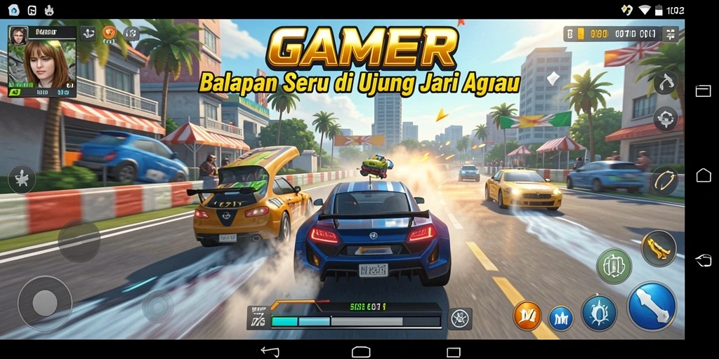Screenshot utama GAMERP menampilkan aksi balapan yang seru dan mendebarkan.