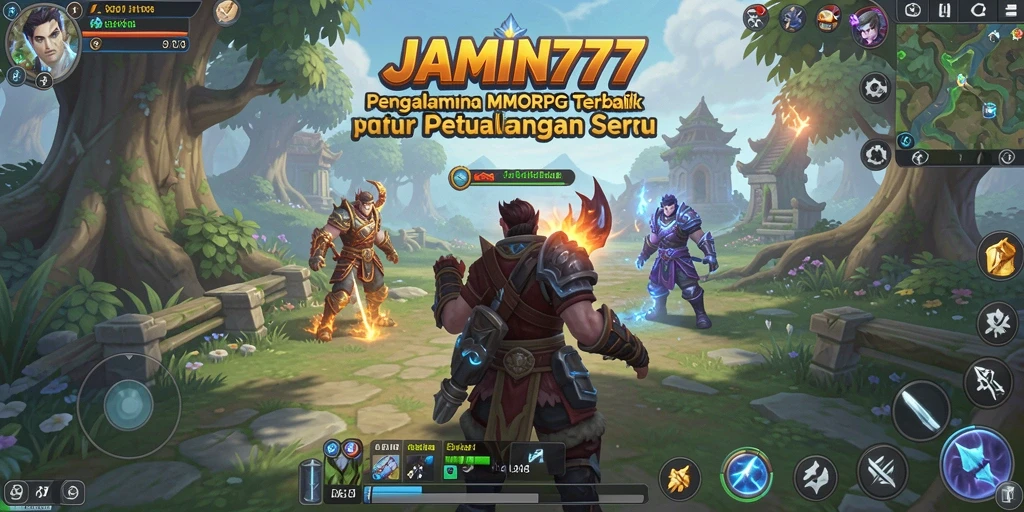 Screenshot utama JAMIN777 menampilkan aksi pertempuran epik di dunia MMORPG.