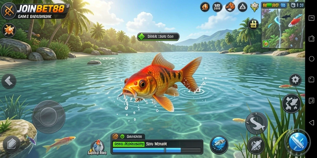 Screenshot gameplay dari JOINBET88 menampilkan petualangan memancing yang seru.
