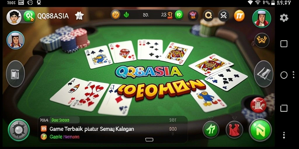 Screenshot gameplay QQ88ASIA menampilkan suasana permainan Gaple yang seru.