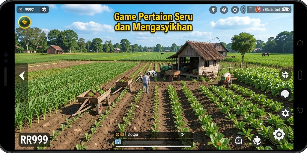 Tampilan gameplay <strong>RR999</strong> yang menampilkan aktivitas pertanian yang seru.